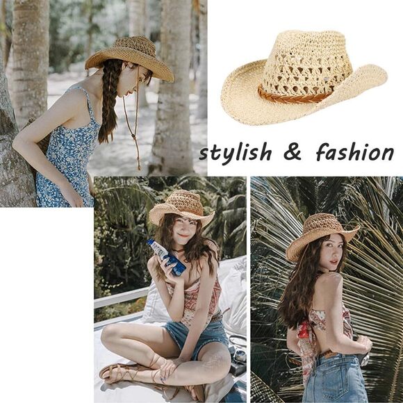 7732 Western Cowboy Hat For Men Women Cowgirl Shapeable Wide Brim Panama main image 7